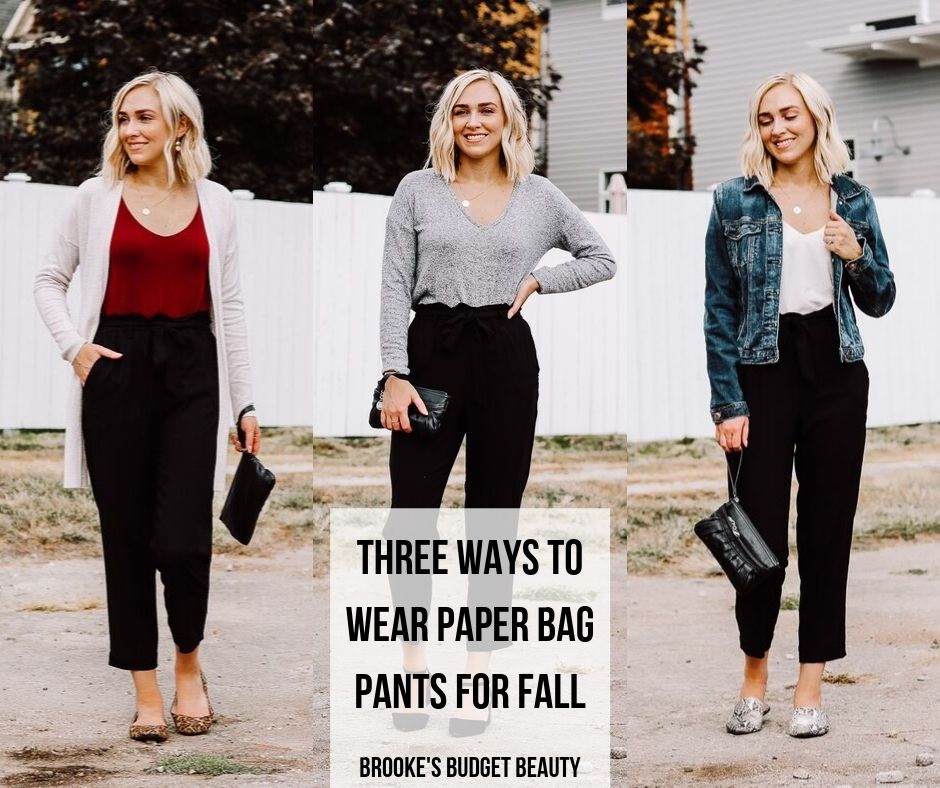 Three Ways to Wear Paper Bag Pants for Fall - Brooke's Budget Beauty